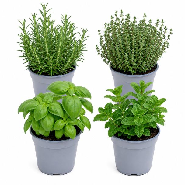 Mediterrane kruidenplantenmix - 4 stuks: tuinbasilicum, rozemarijn, tijm, oregano