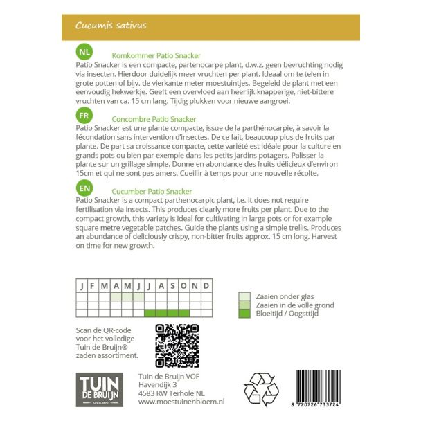 Zaai instructie voor de patio komkommer van Tuin de Bruijn
