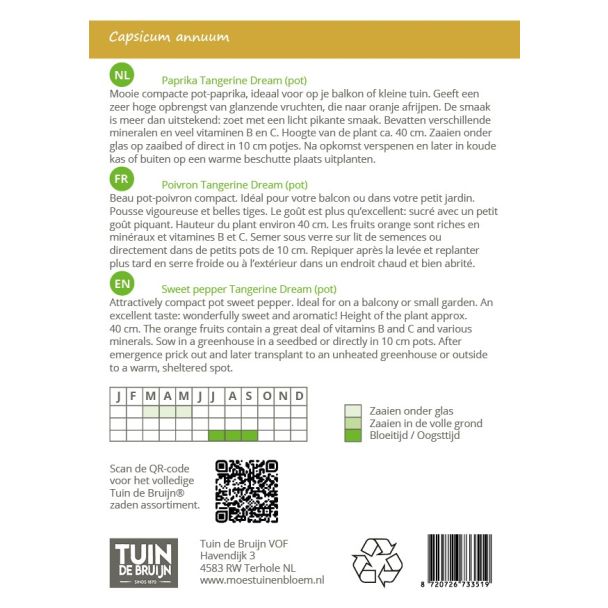 Duidelijke zaai-instructie voor de zaden van Tuin de Bruijn
